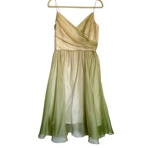 Kay Unger Yellow Green Silk Midi Dress Size 6 Fairycore